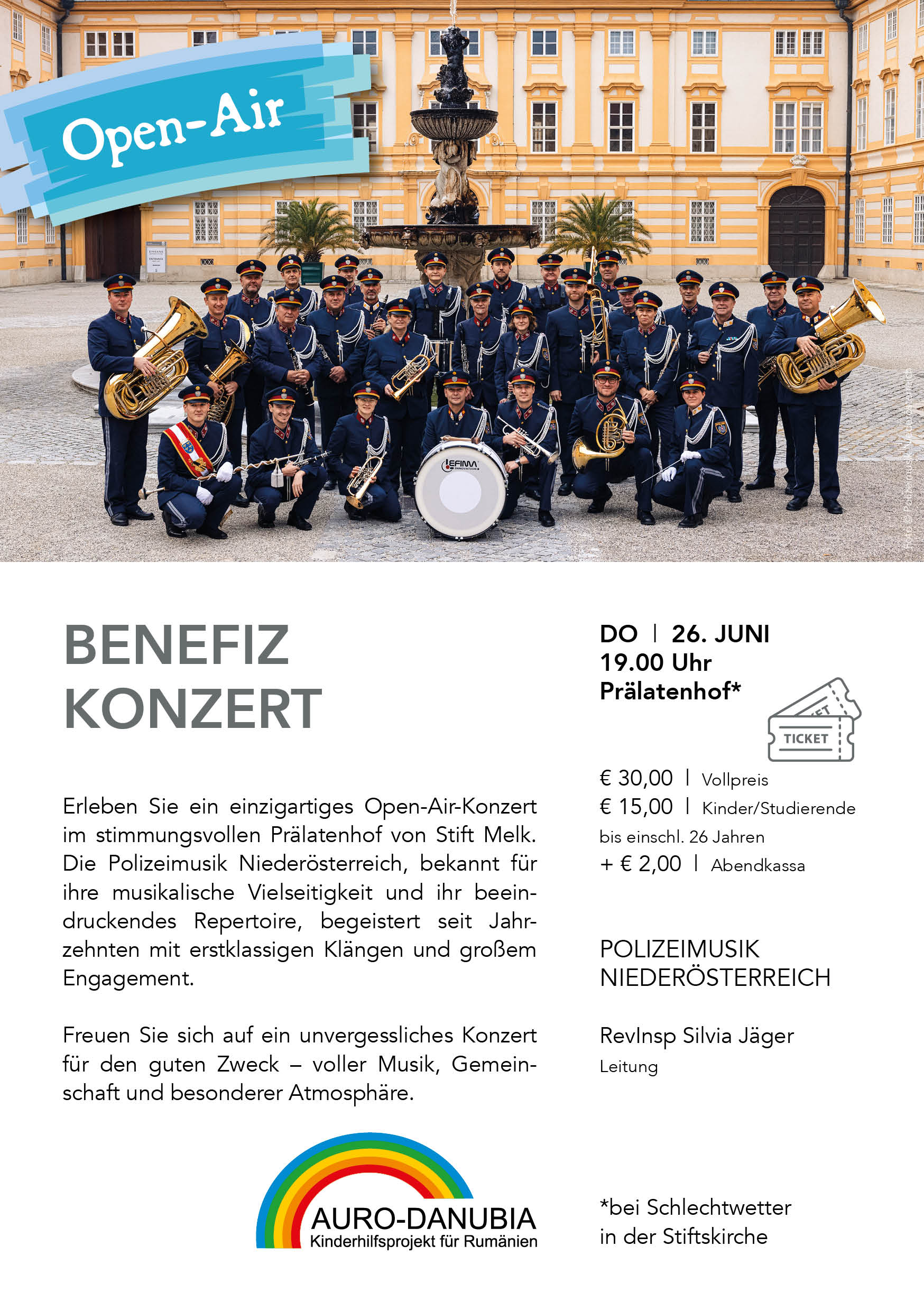 Benefizkonzert der Polizeimusik NÖ für den Verein „Auro Danubia-Stift Melk hilft Waisenkindern in Rumänien